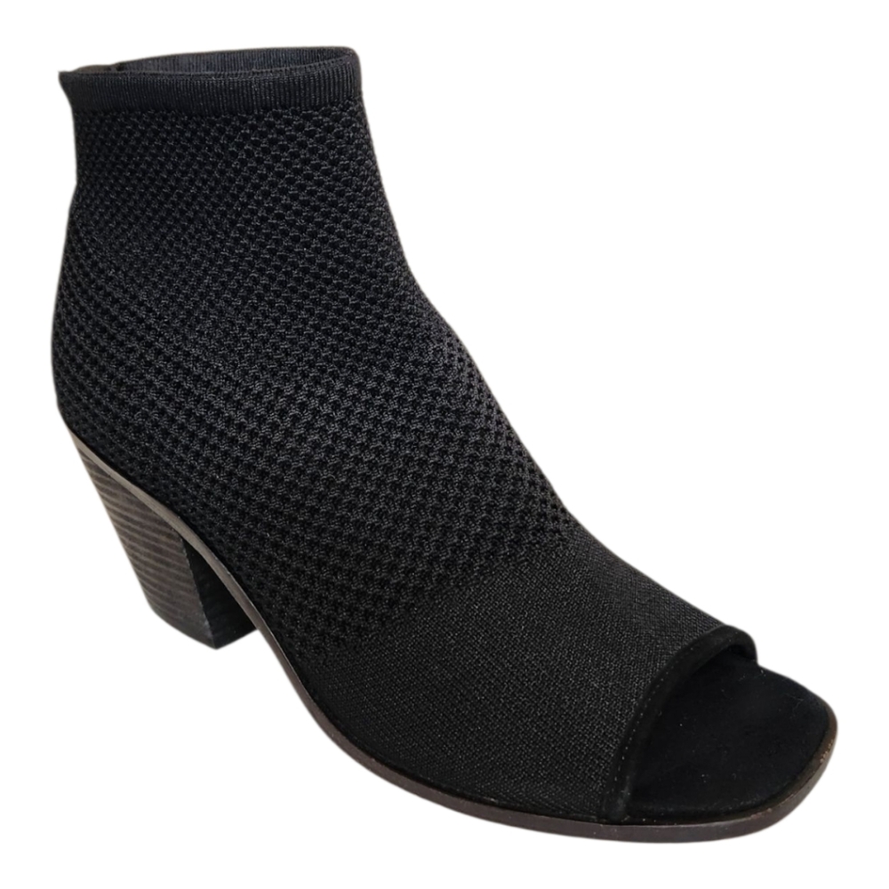 Eileen Fisher Black Knit Peep-Toe Ankle Bootie